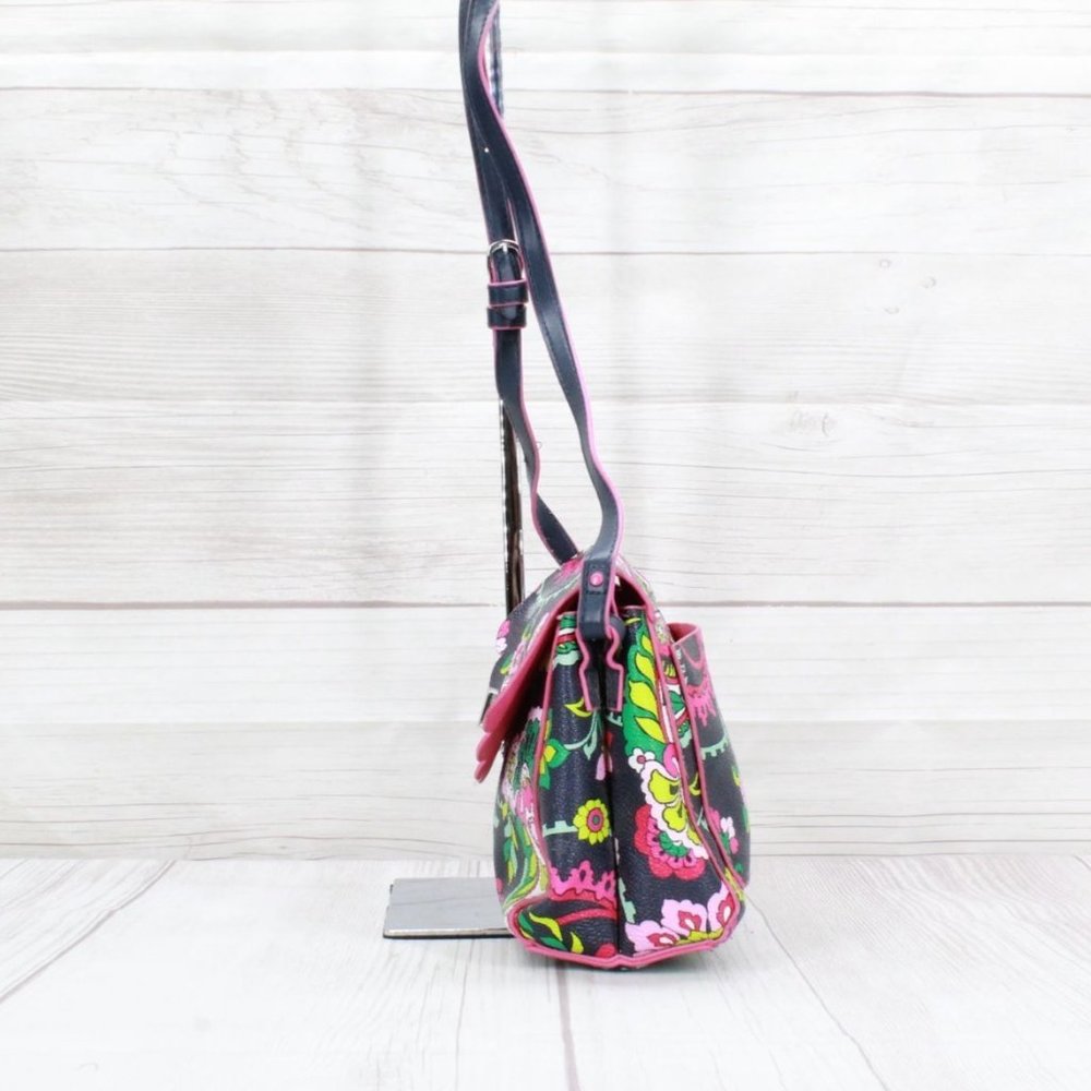 Vera Bradley Black Leather Petal Paisley Pattern Clutch Crossbody Shoulder Bag - Picture 2 of 9